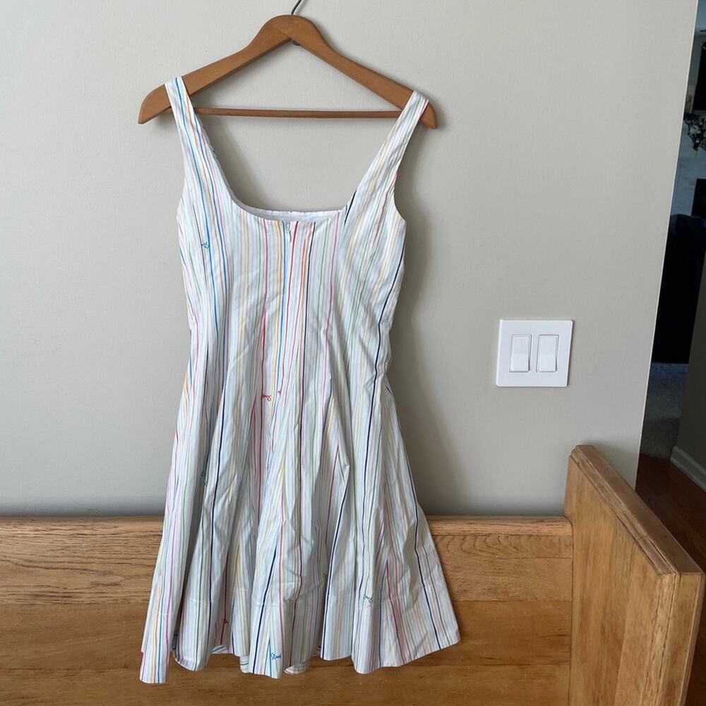 STAUD White Mini Dress with Multicolor Pinstripe Detail - Picture 8 of 10